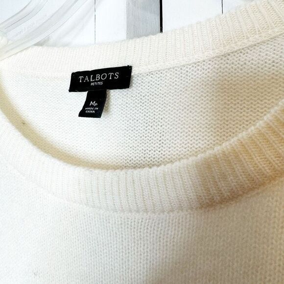 Talbots Wool Blend Snowflake JOY Gold Print Super Soft Sweater Women’s - Size MP - Picture 5 of 9